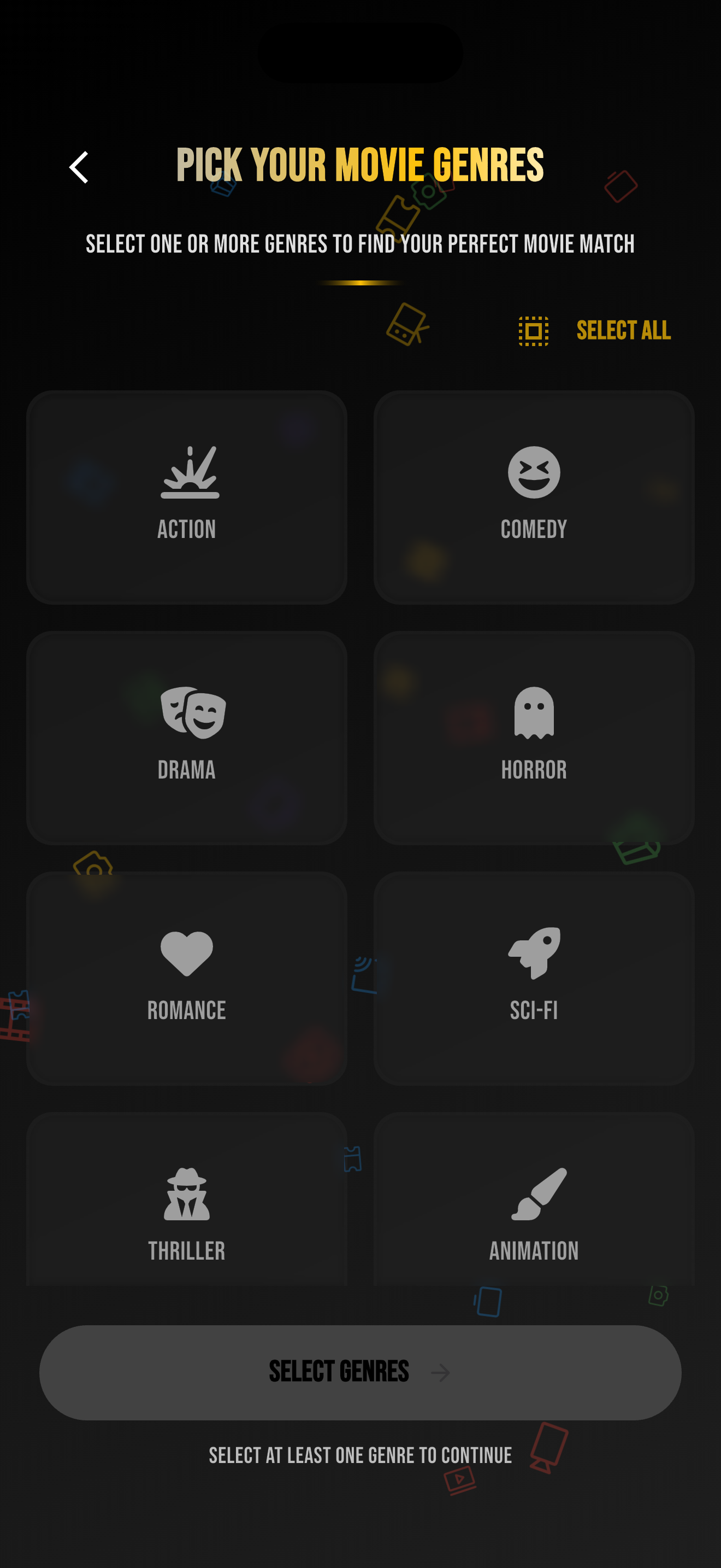 LuckFlix Genre Selection Screen